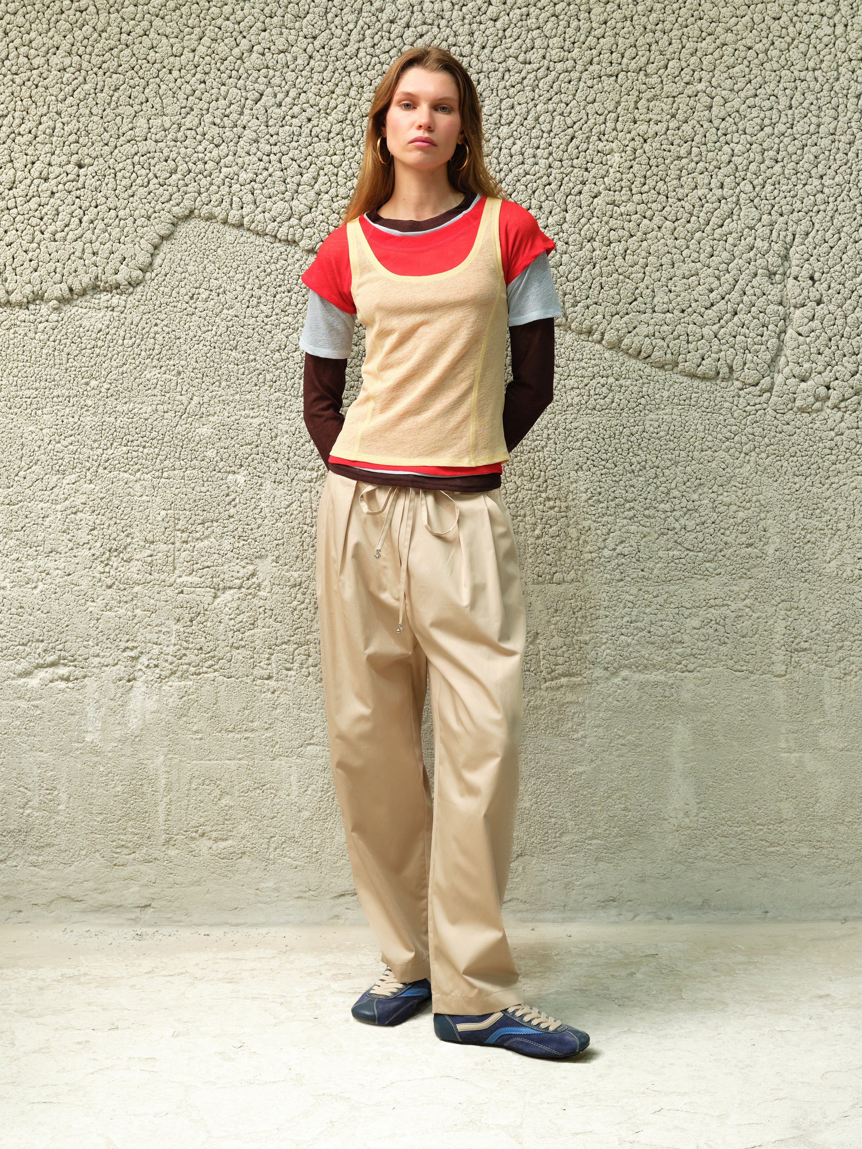 MEL - Color-block layered mesh long sleeve top