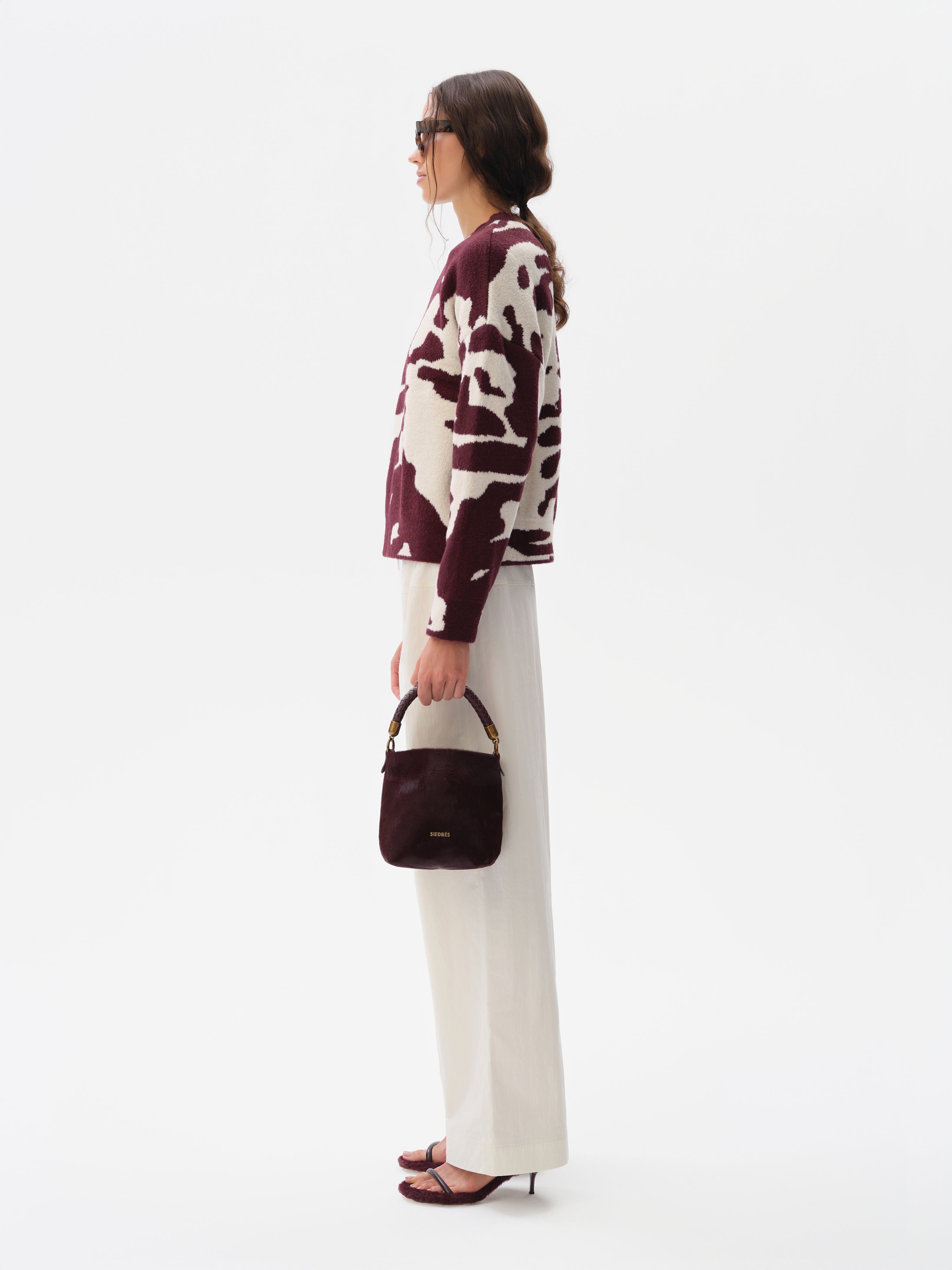 MIENA - Boxy-fit jacquard knit crewneck sweater