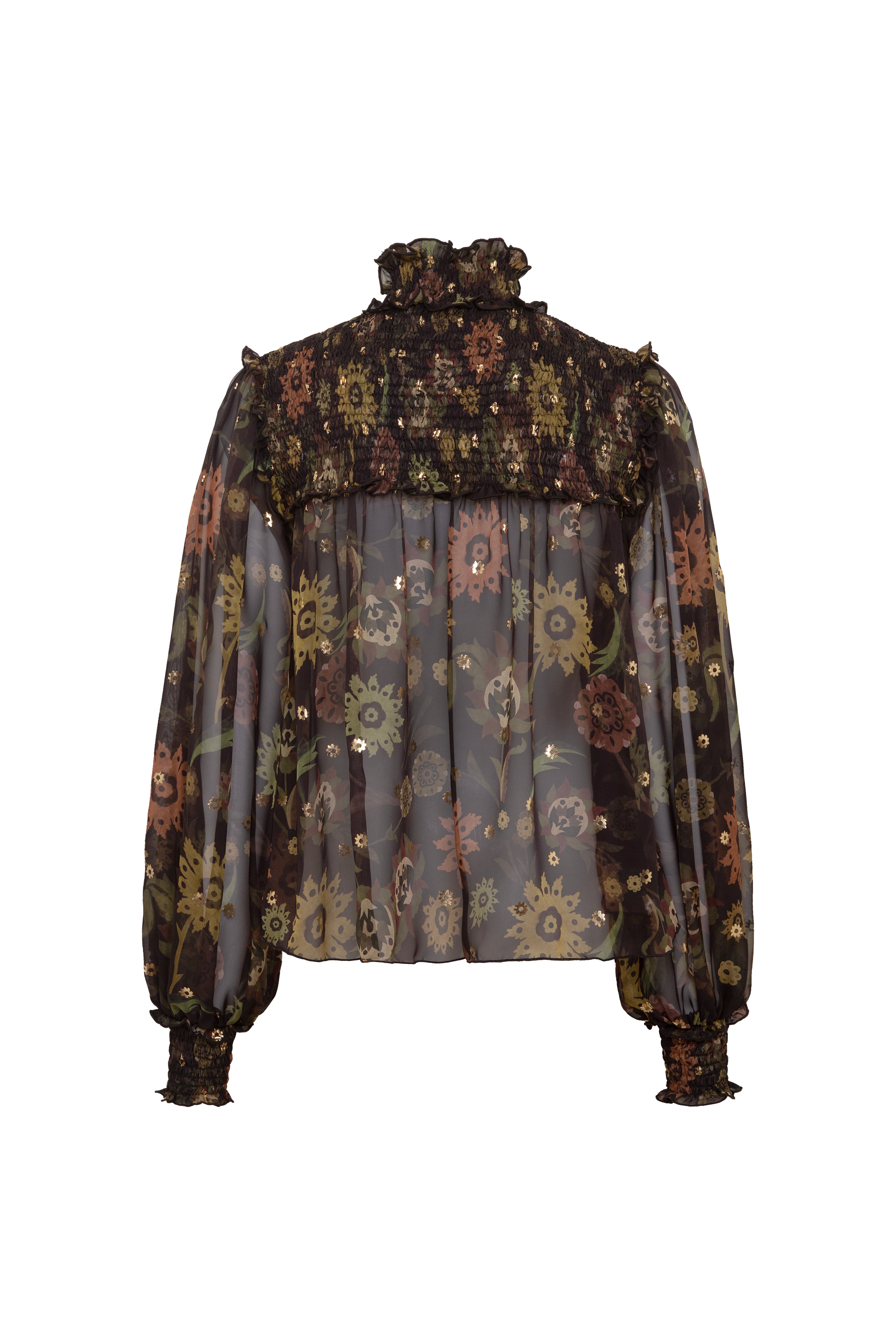 MIRELLE - Floral Printed sheer long-sleeve blouse