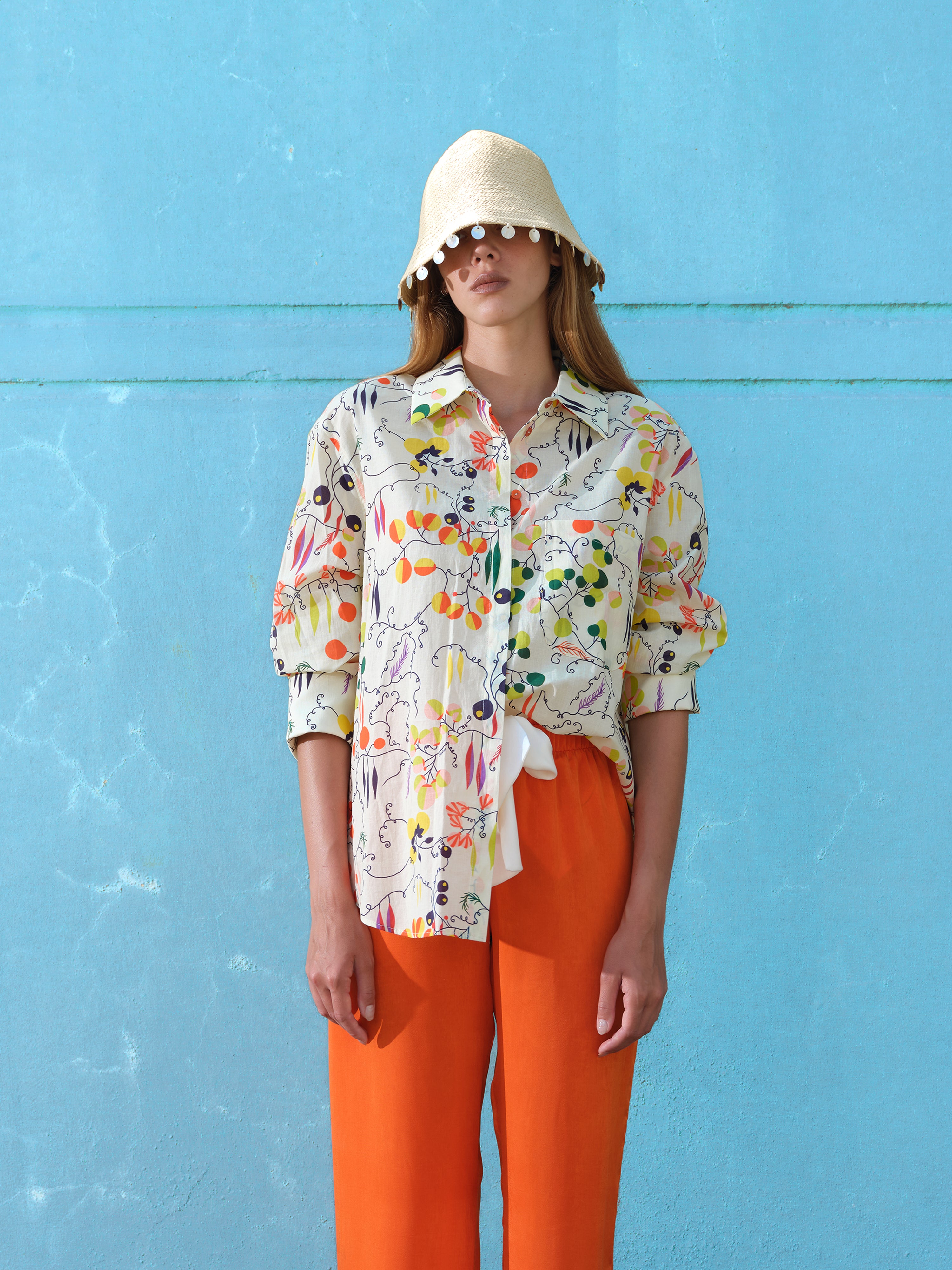 MIRNA - Floral print mother-of-pearl button down shirt