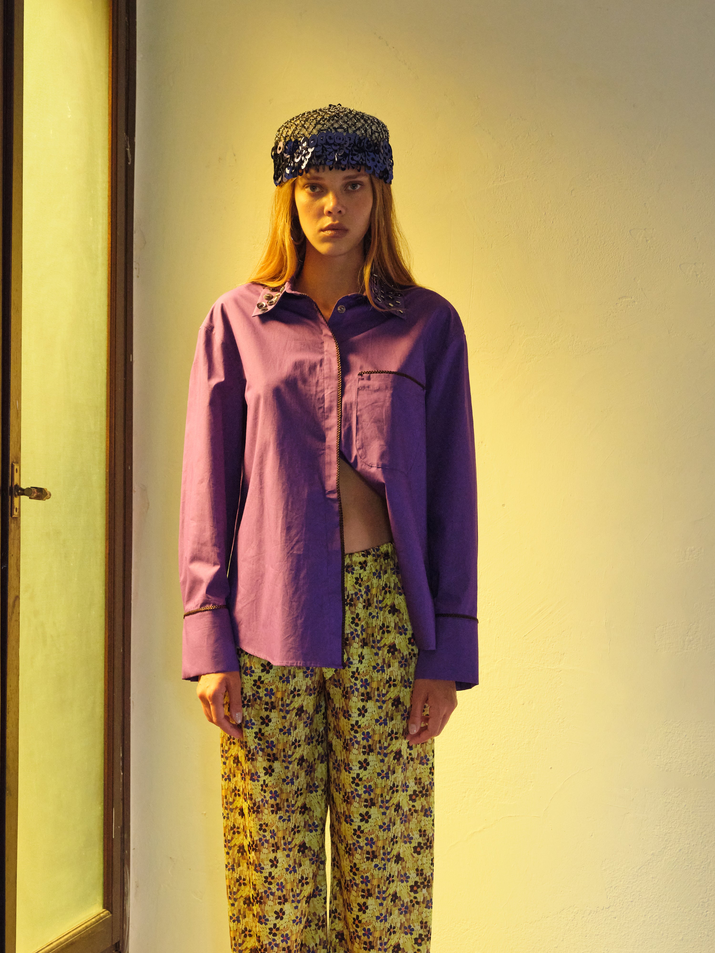MIRNA - Oversized button down shirt with embellished collar