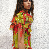 MONICA - Ruffled  chiffon maxi dress with scarf detail