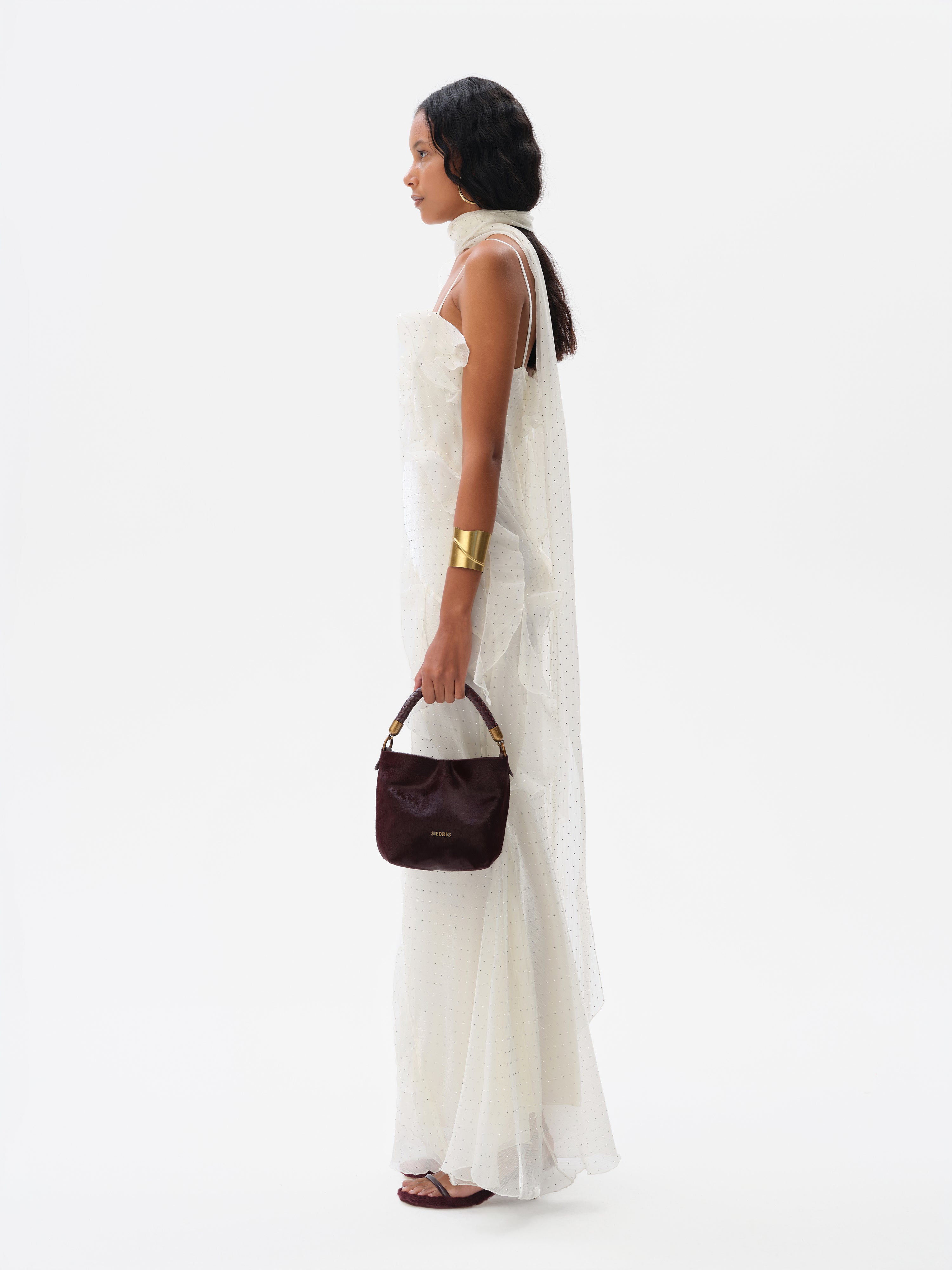 MONICA - Ruffled chiffon glitter maxi dress