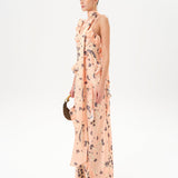 MONICA - Ruffled satin maxi dress