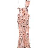 MONICA - Ruffled satin maxi dress