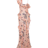 MONICA - Ruffled satin maxi dress