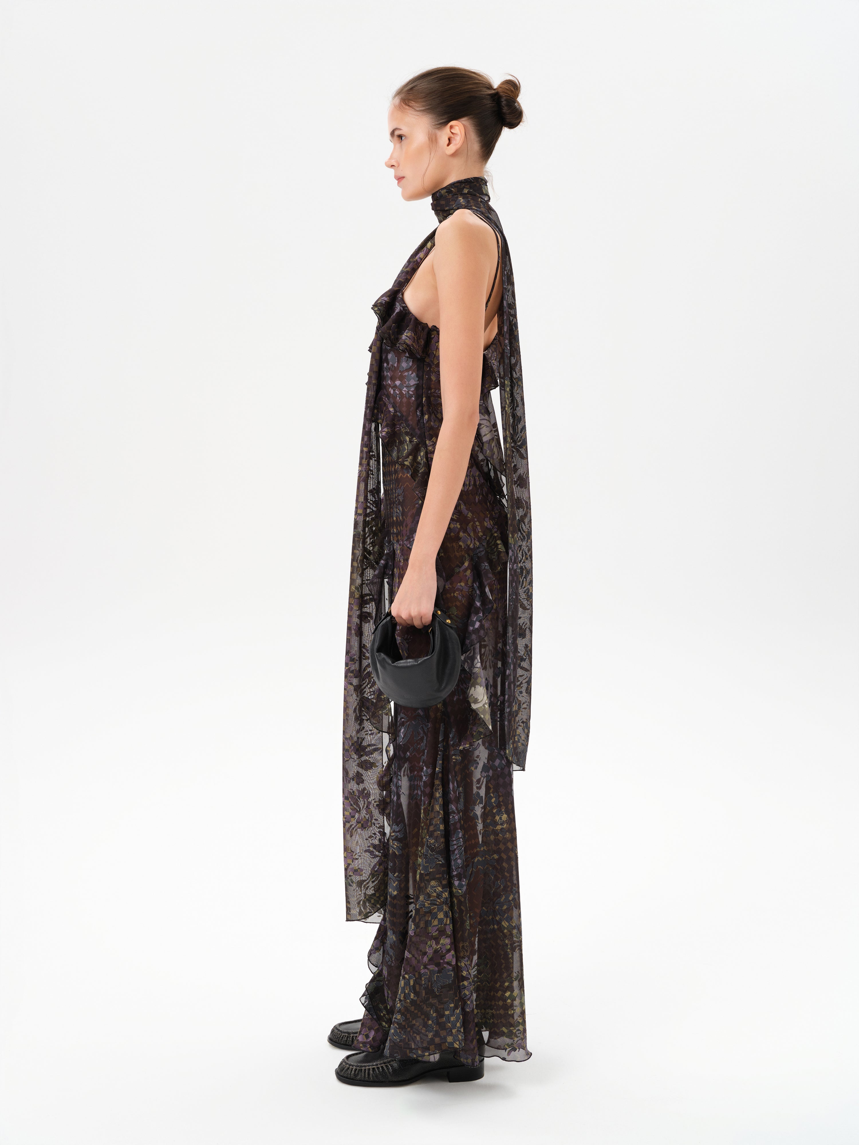 Monica - Ruffled Devor Chiffon Maxi Dress - Multi 36 Monica - Ruffled Devor Chiffon Maxi Dress - Multi 36