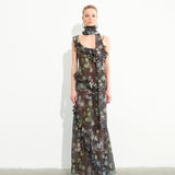 MONICA - Ruffled devoré chiffon maxi dress