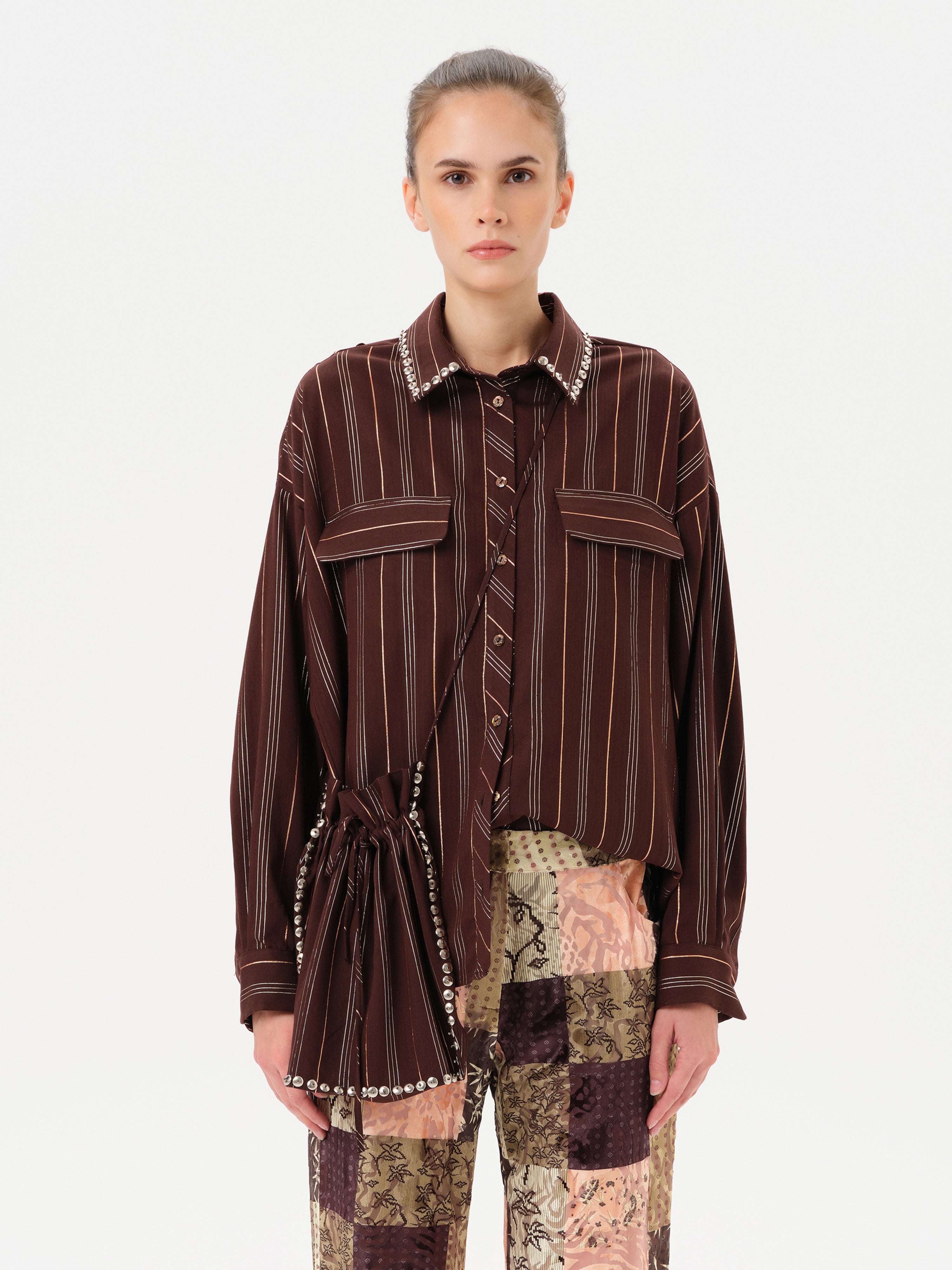 MONINA - Striped long sleeve shirt with studs