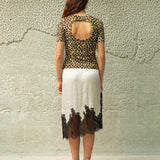 NELL - Satin lace trimmed midi skirt