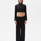MANOCE - Wide-leg drawstring satin pants embroidered hem
