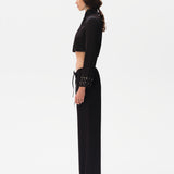 NOVA - Satin cropped shirt with embroidered sleeve cuffs