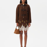INIA - Satin mini skirt with lace-trimmed hem
