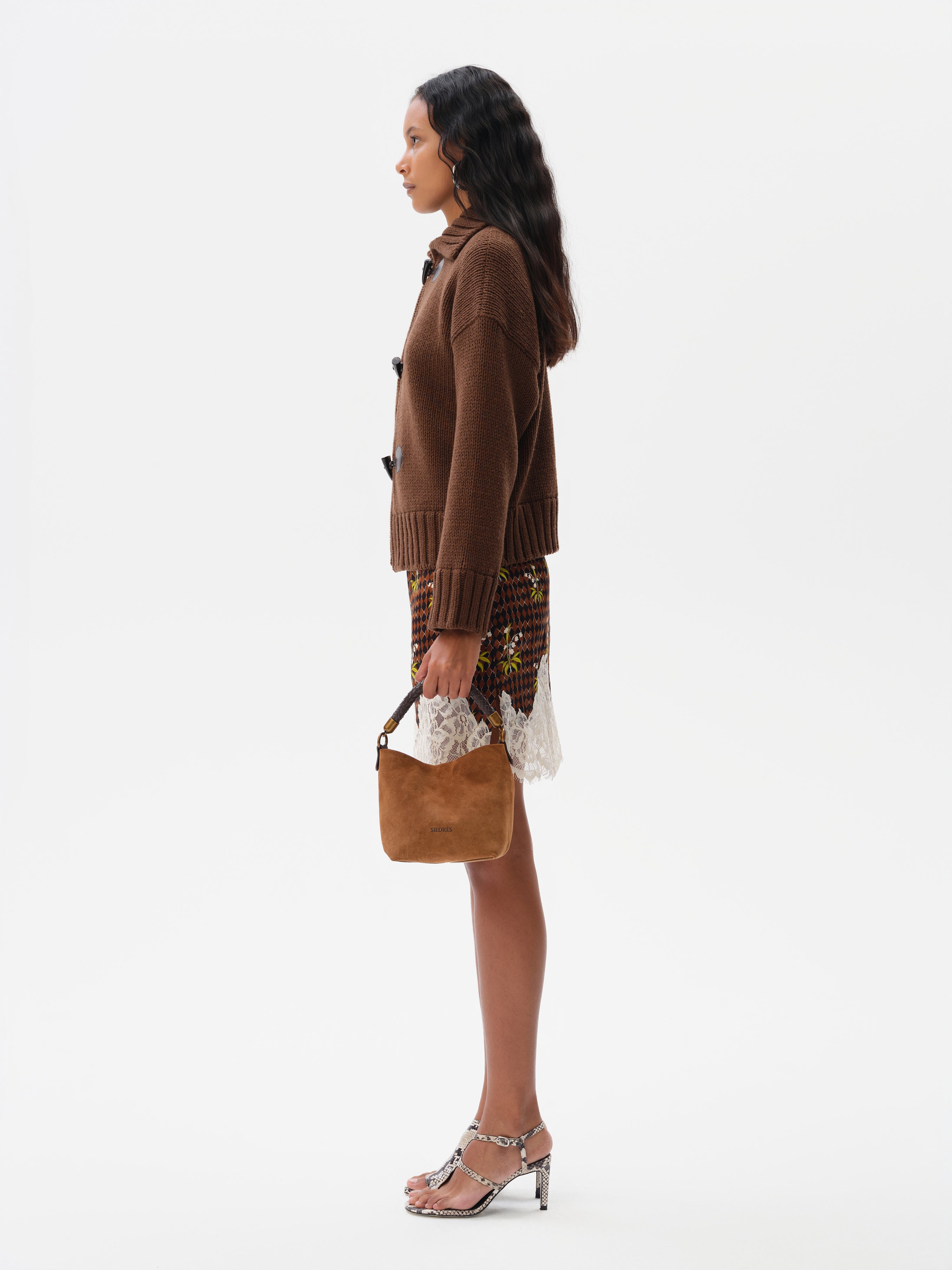OLLIE - Wool blend cardigan with printed satin lining