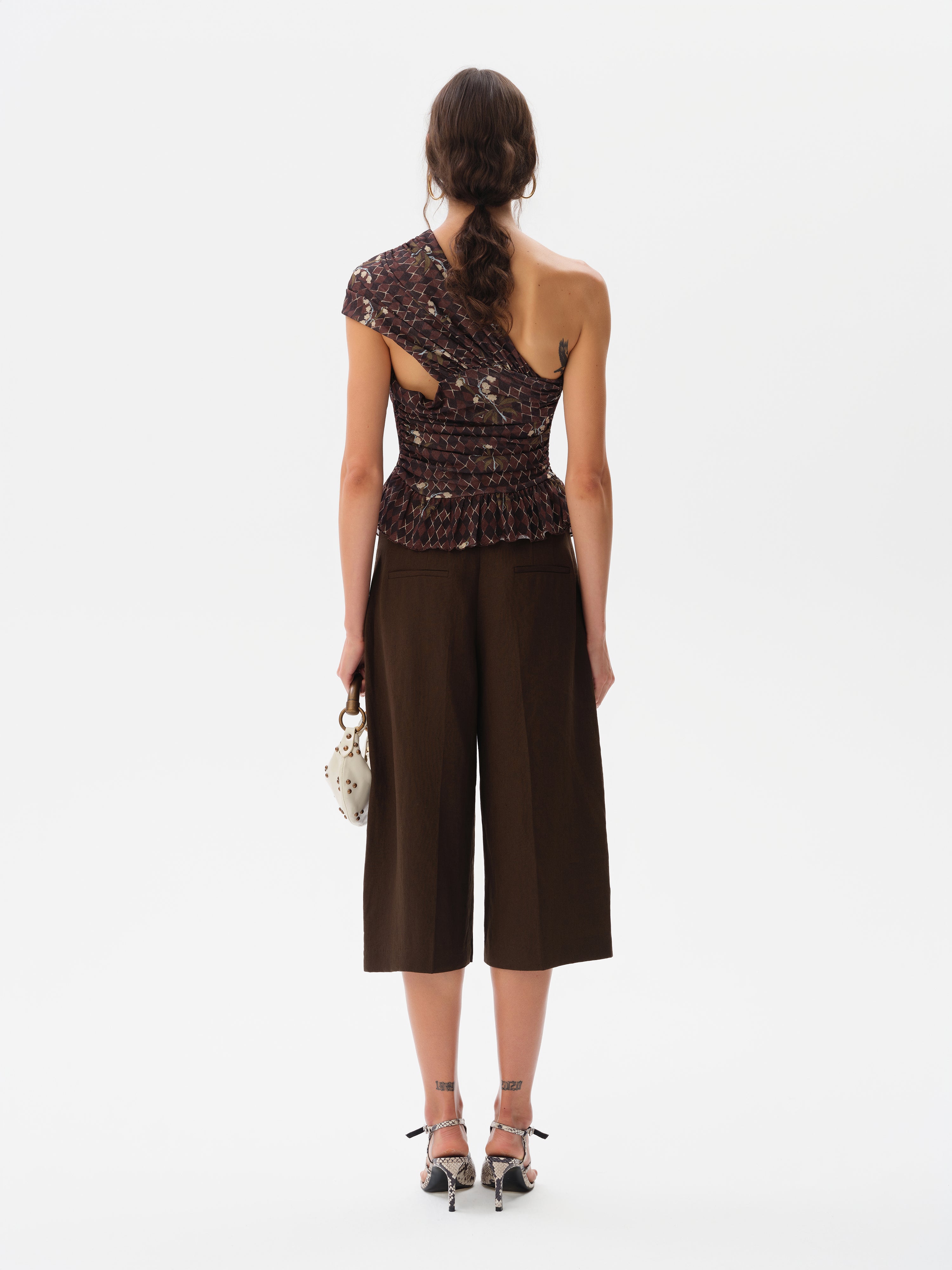 OPHI - One-shoulder printed mesh top