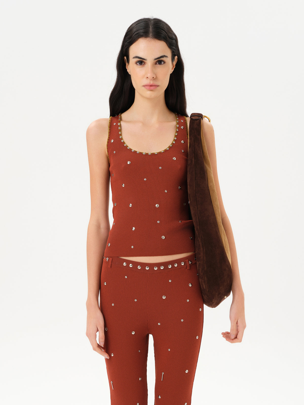 PIANZA - Ribbed knit fitted tank top with studs by SIEDRÉS 