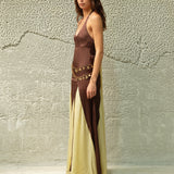 RAYE - Floral jacquard satin halter neck maxi dress