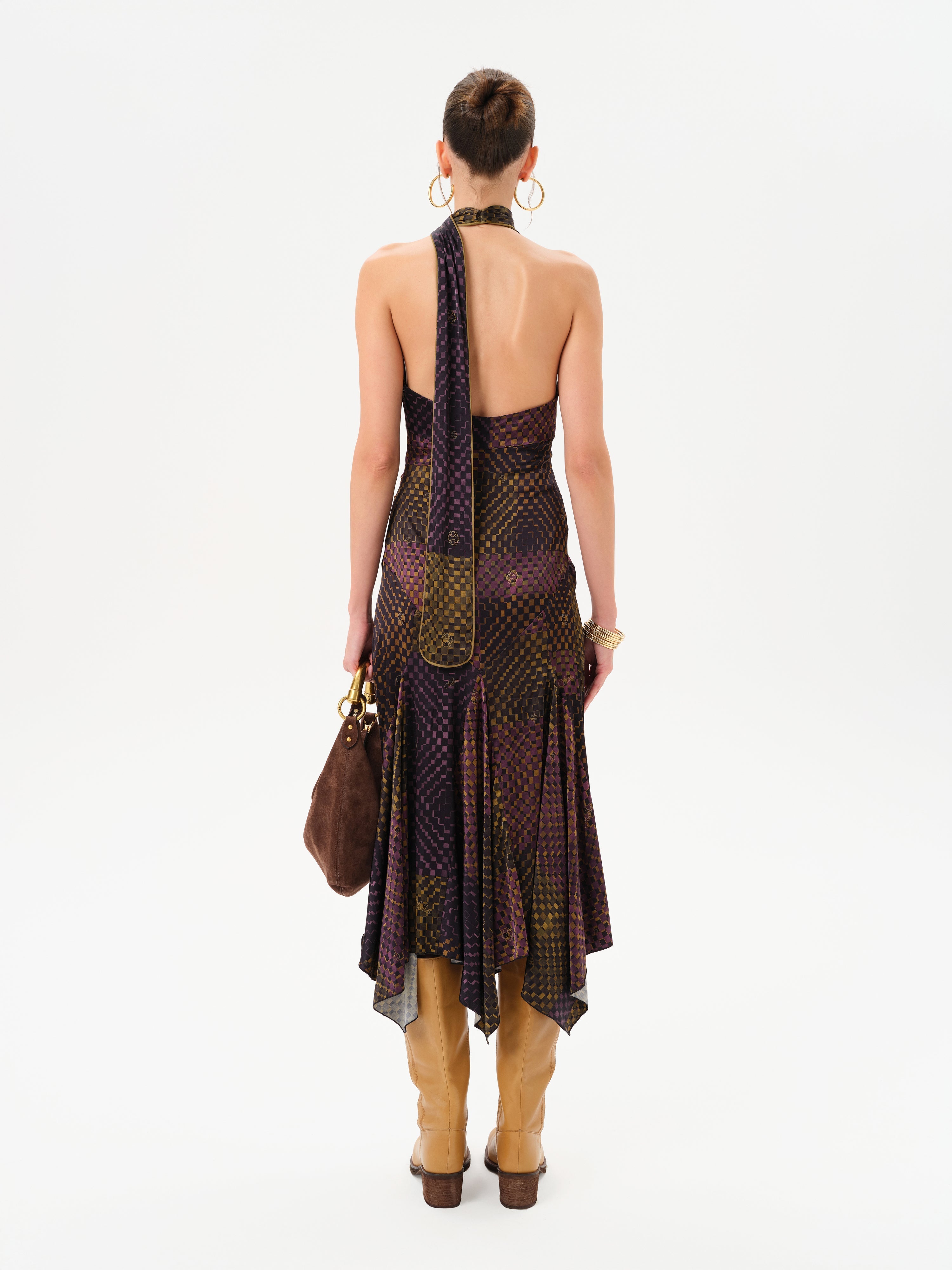 satin print dress RAYE - Printed halter neck midi satin dress
