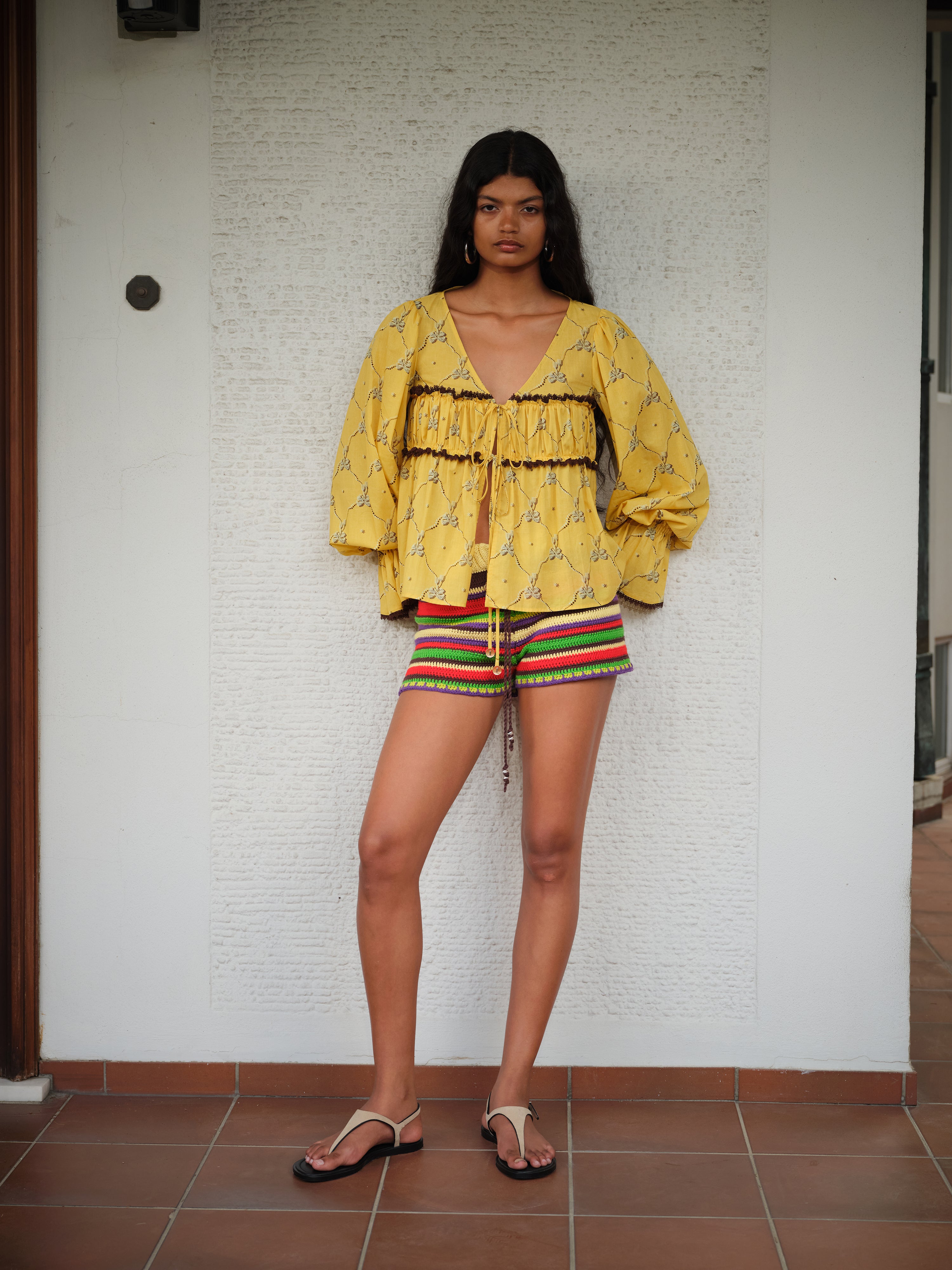 RENATA - Striped crochet mini shorts