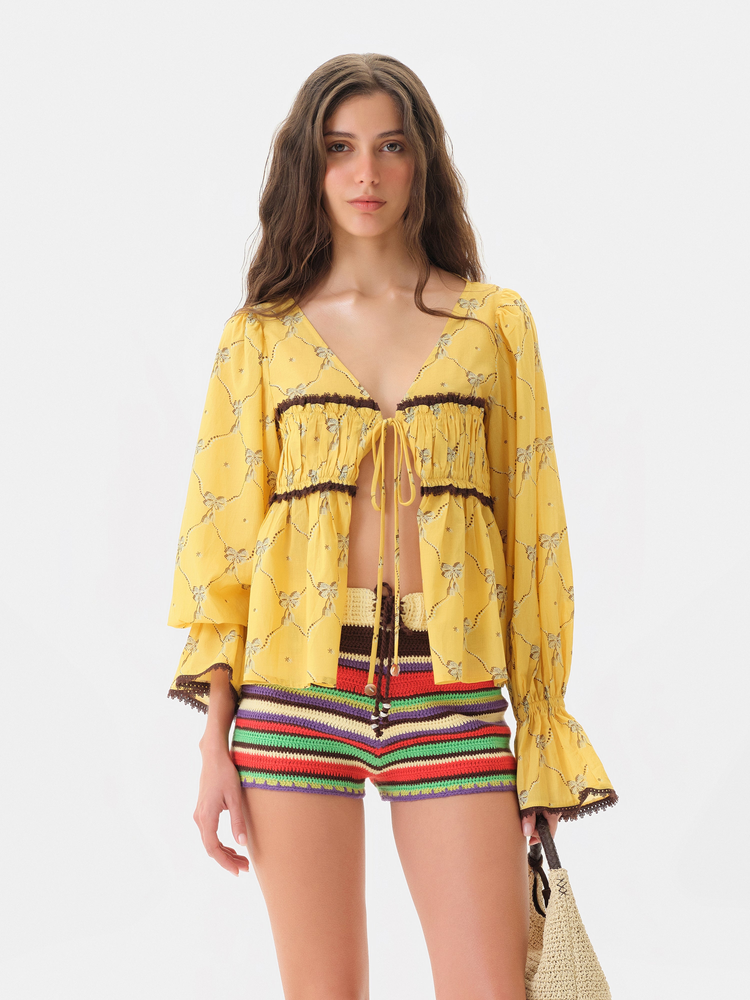 RENATA - Striped crochet mini shorts