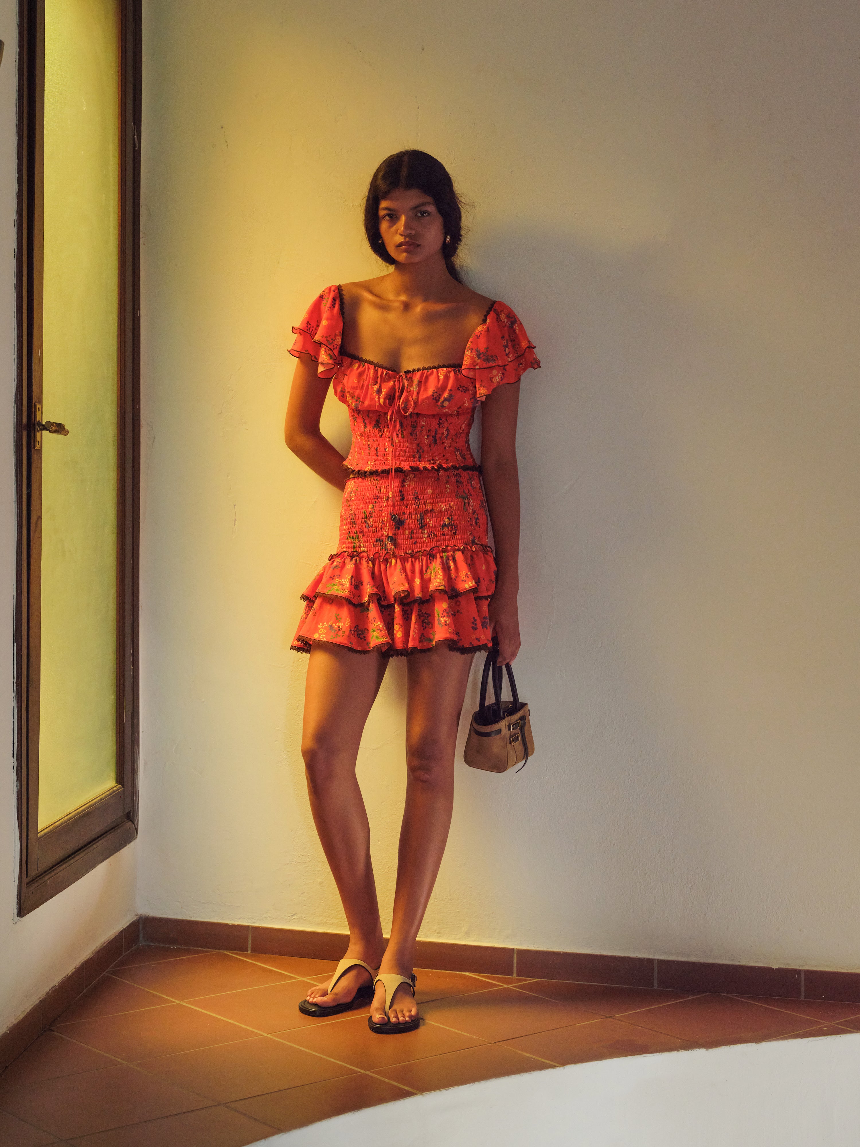 ROMY - Smocked floral ruffle mini skirt