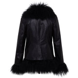 RONCH - Fur trimmed textured leather jacket