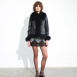 RONCH - Fur trimmed textured leather jacket