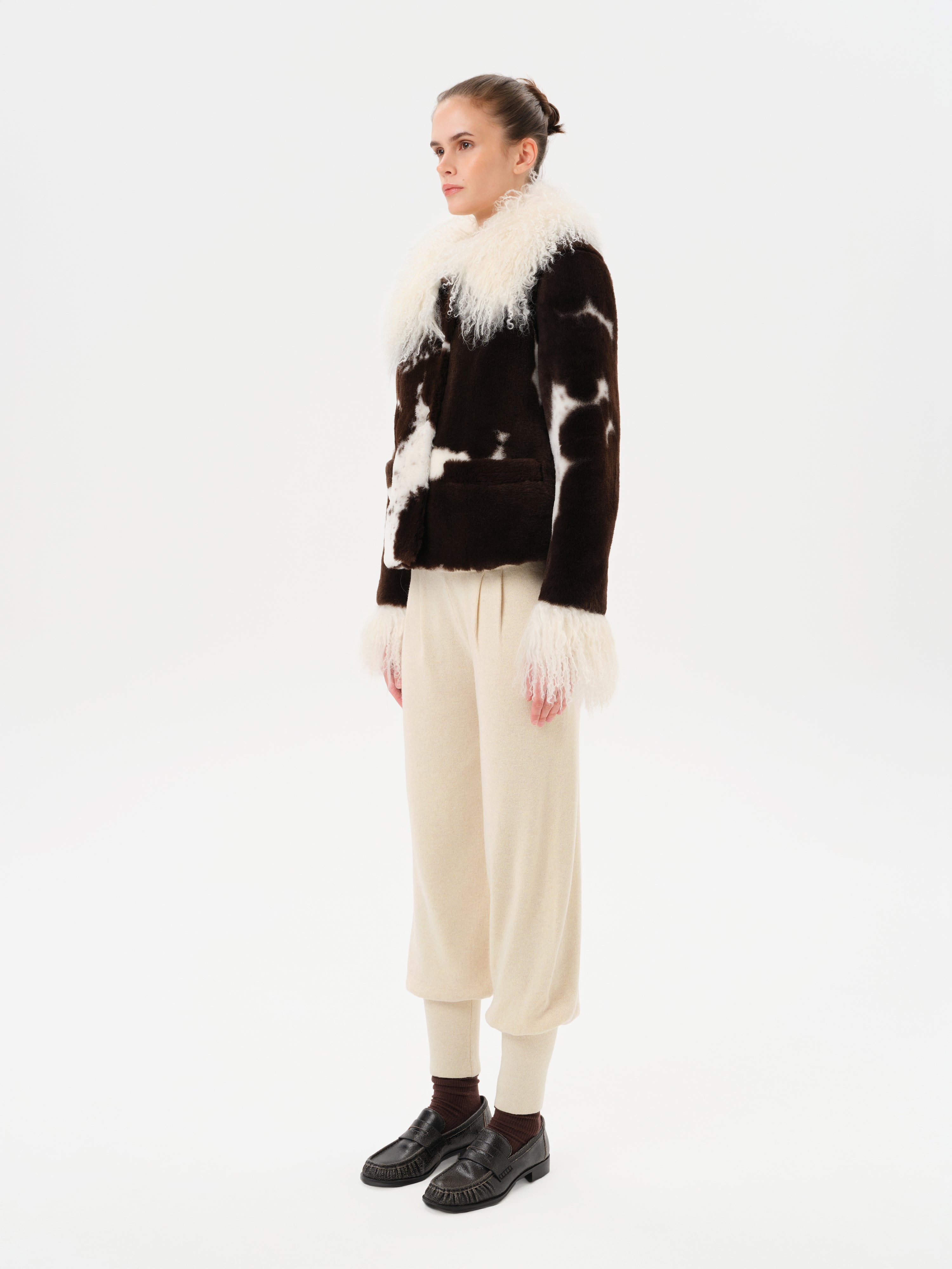RONCH - Cropped animal print shearling jacket