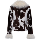 RONCH - Cropped animal print shearling jacket