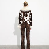DORY - Mid-rise printed velvet pants