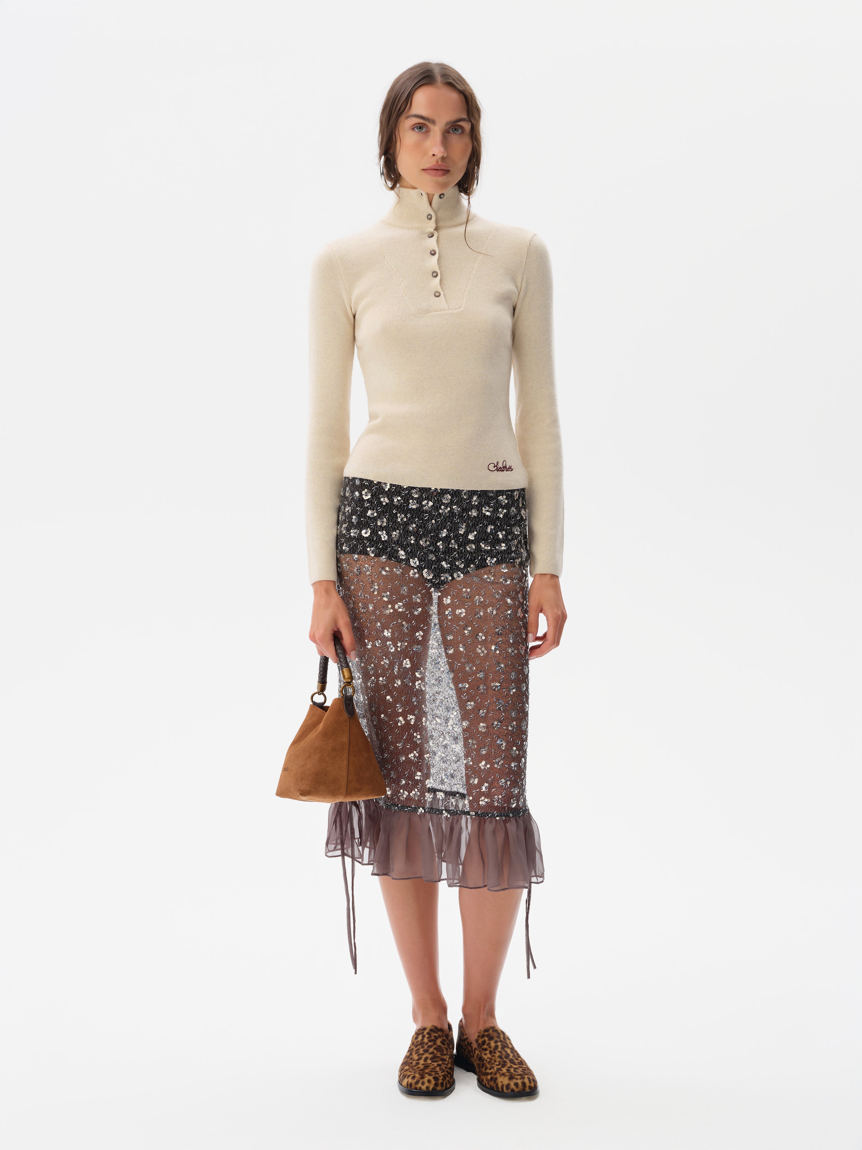 ROSALIE - Sequined ruffle trimmed skirt with mini shorts