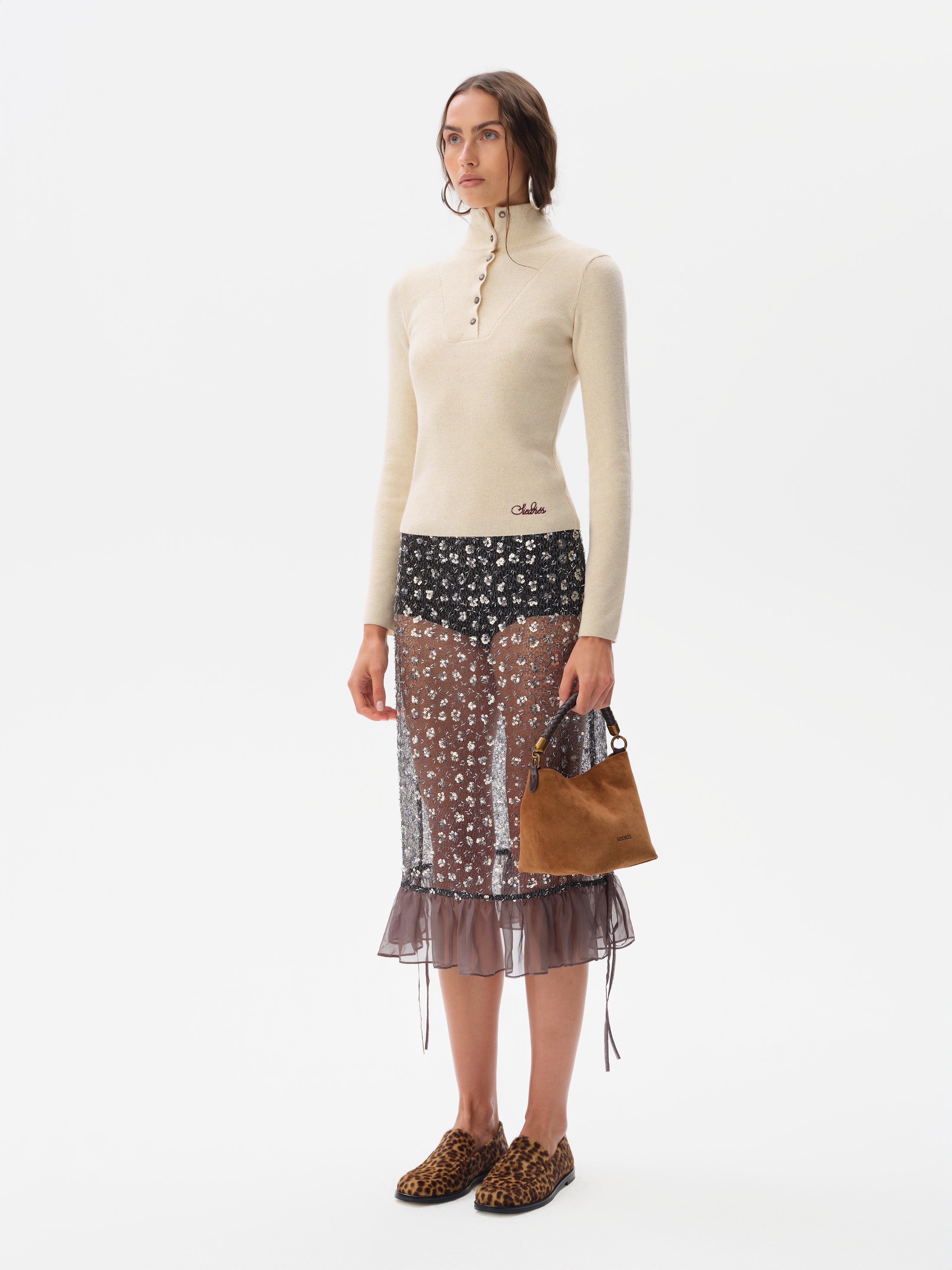 ROSALIE - Sequined ruffle trimmed skirt with mini shorts