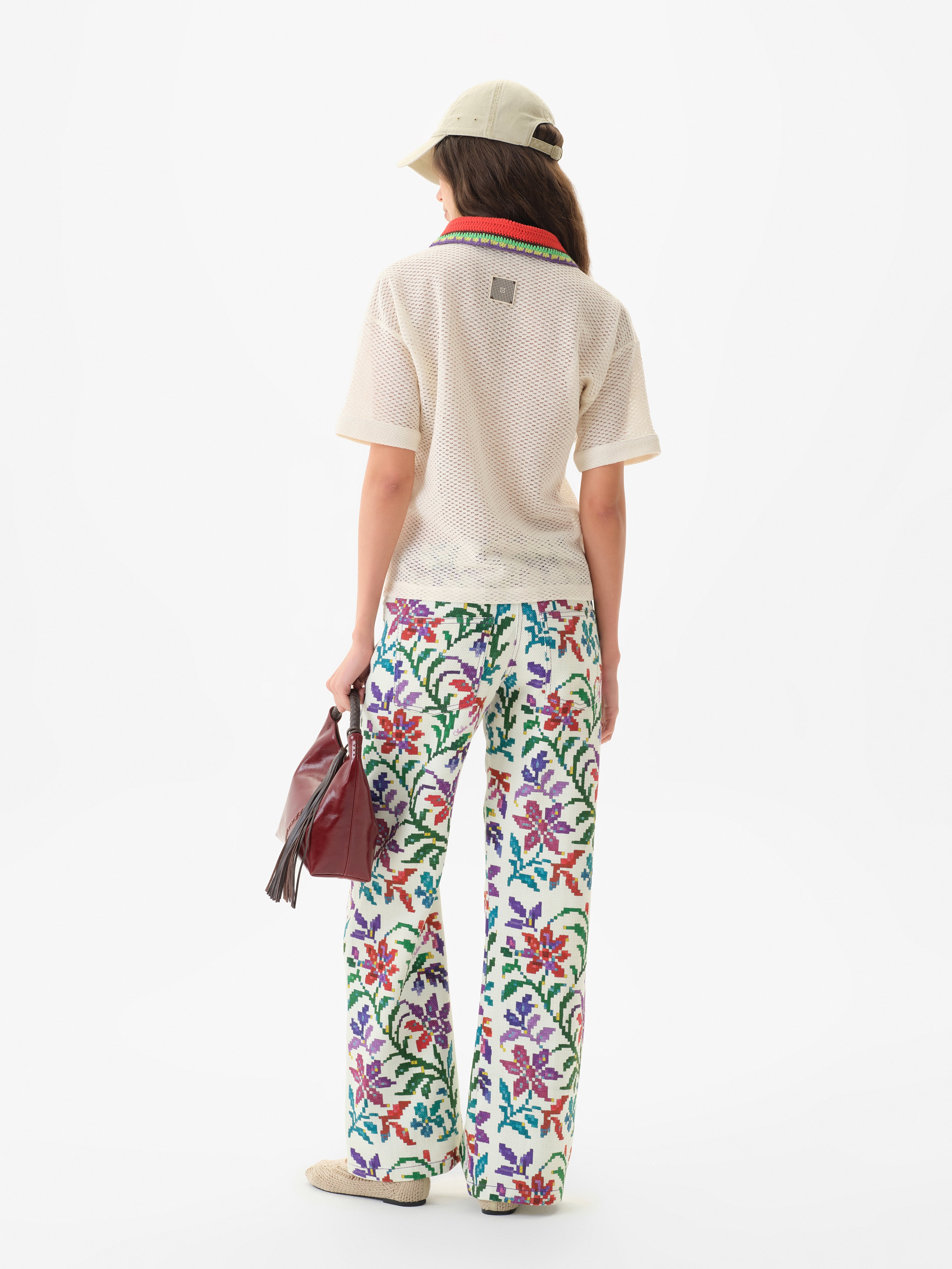 ROUX - Floral printed straight-leg low-rise pants
