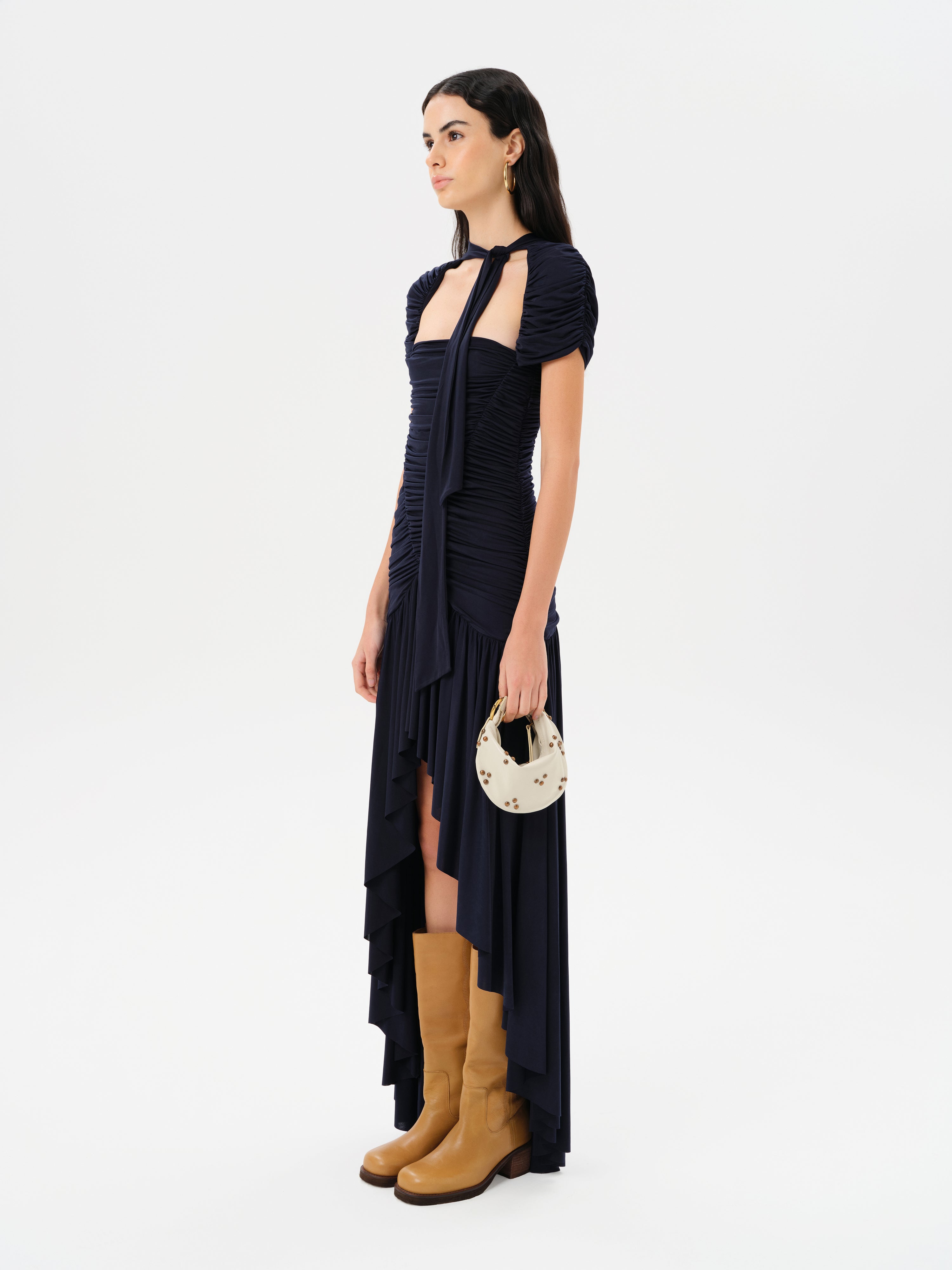 ROXY - Stretch jersey ruched maxi dress - Navy XS ROXY - Stretch jersey ruched maxi dress - Navy XS