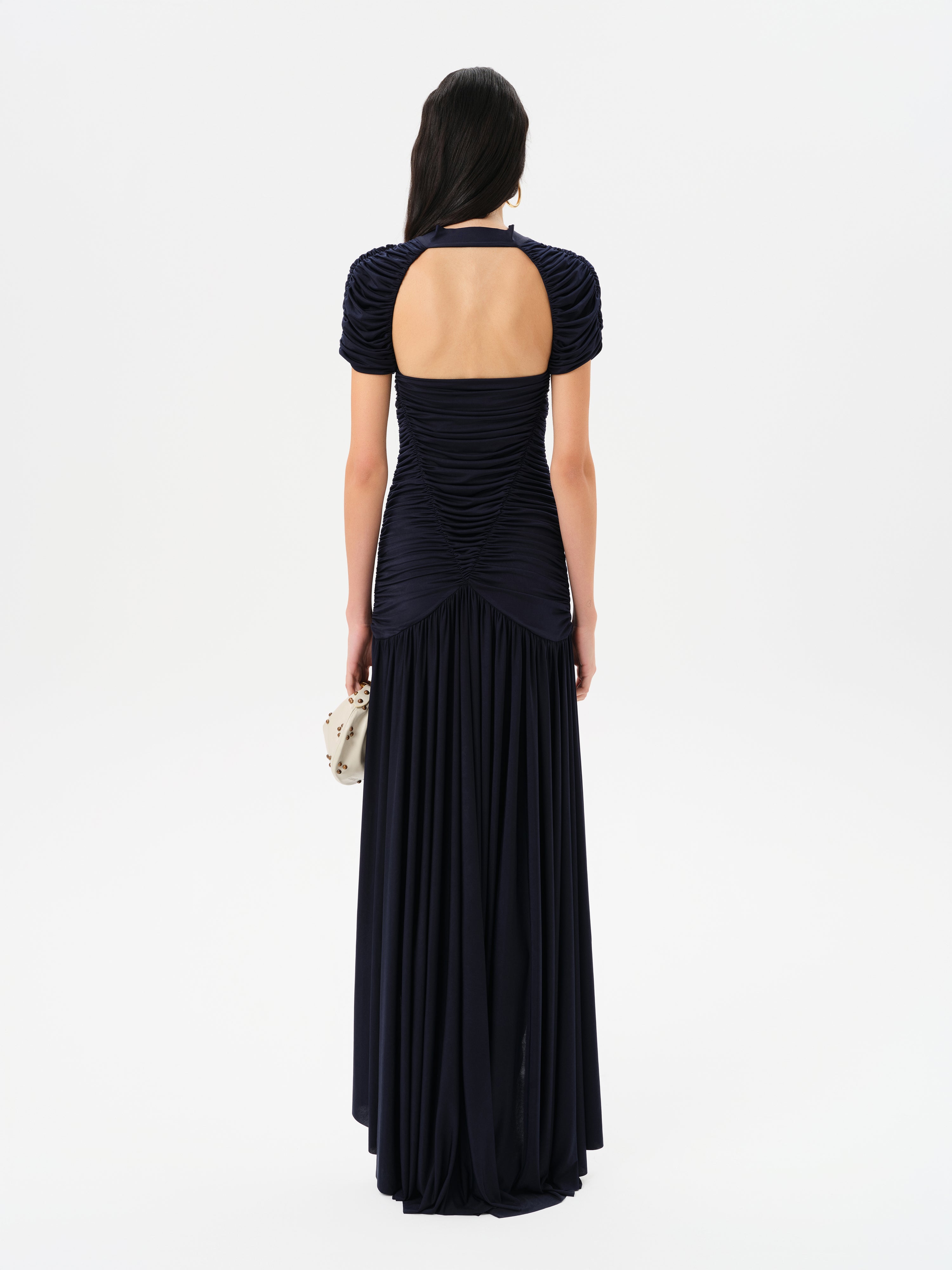 ROXY - Stretch jersey ruched maxi dress - Navy XS ROXY - Stretch jersey ruched maxi dress - Navy XS