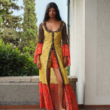 SADIE - Patchwork ruffle-trim button-down maxi dress