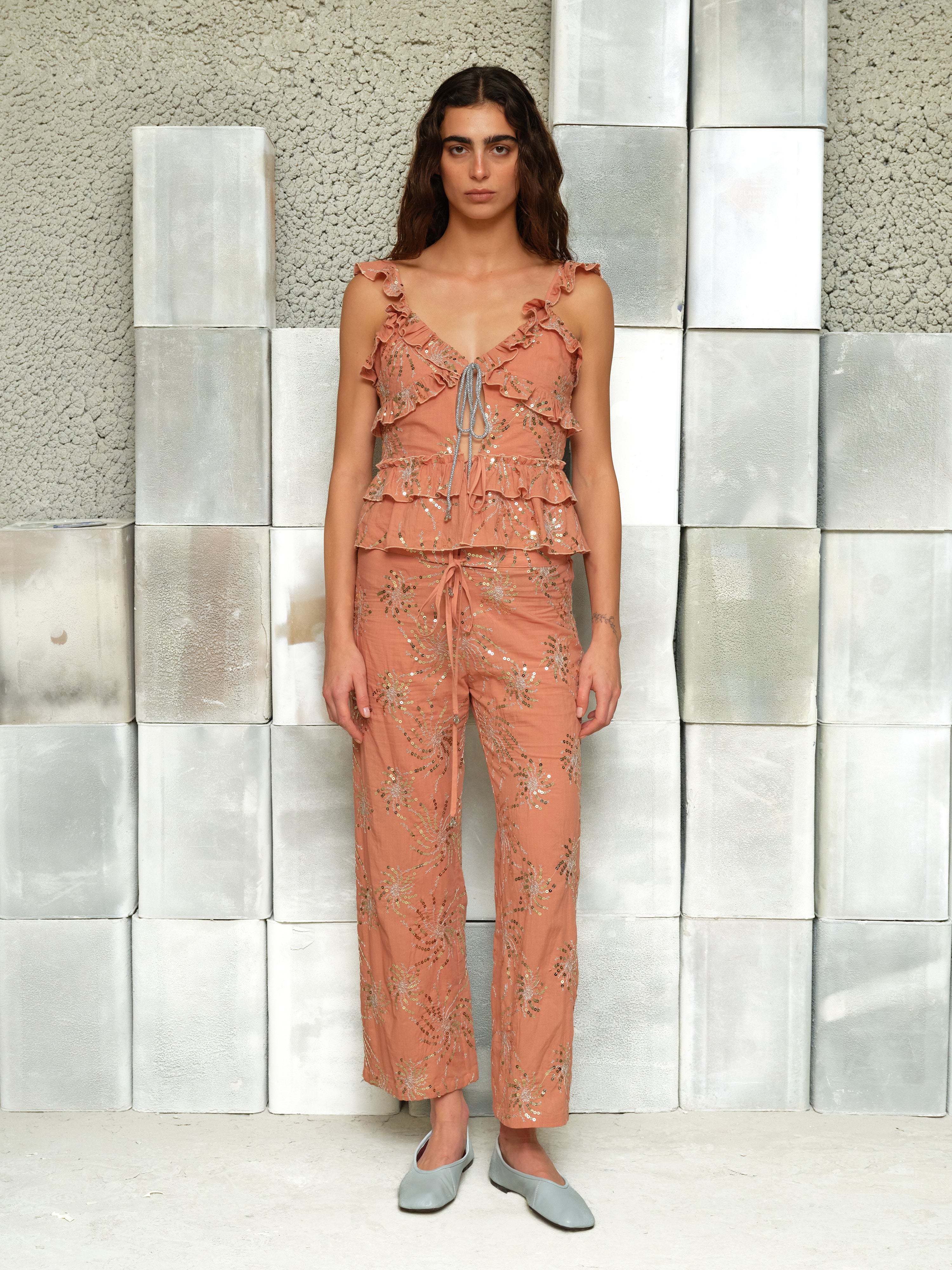 SAVINA - Embroidered drawstring pants