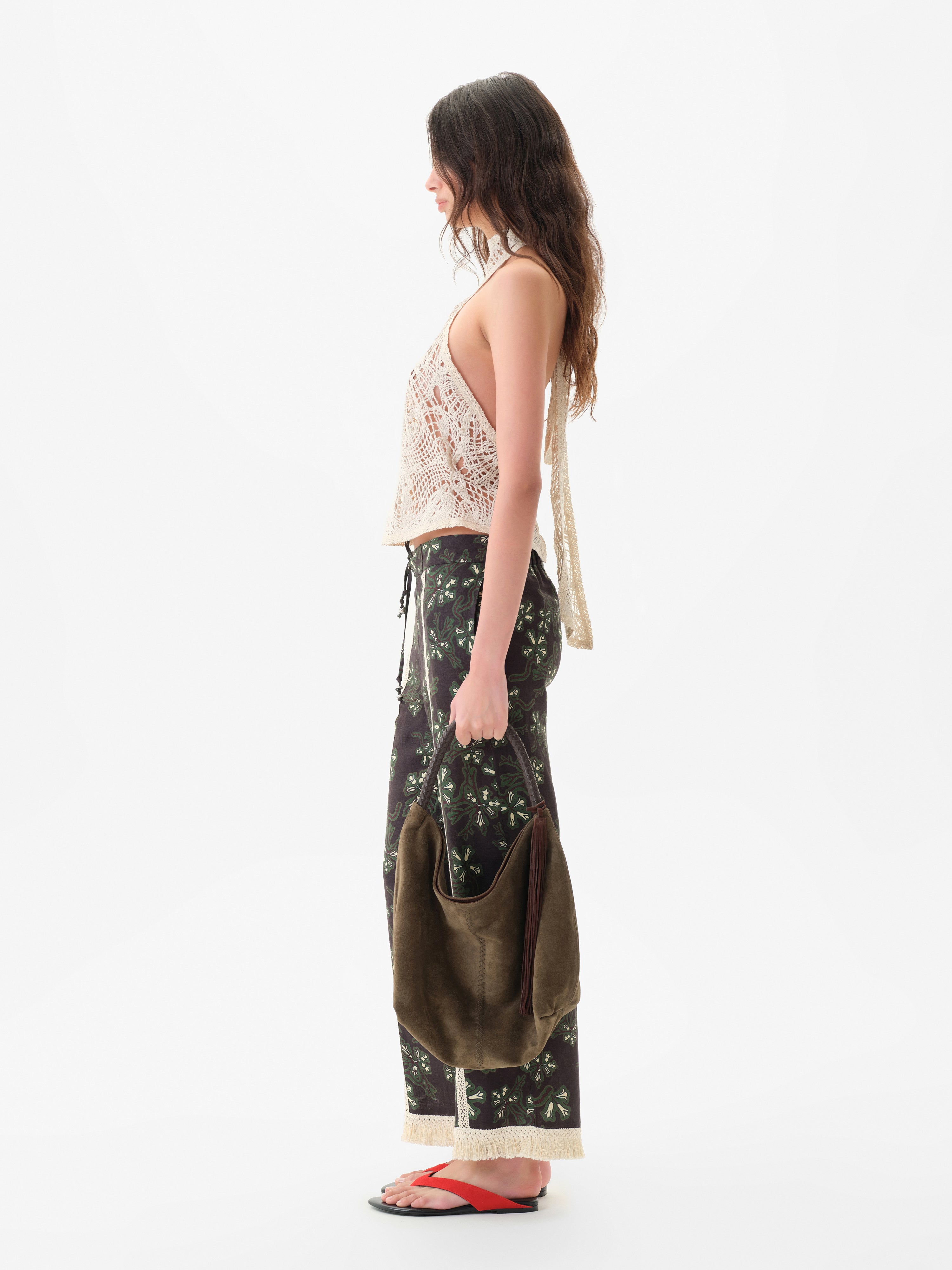 SAVINA - Lace trimmed wide-leg linen pants