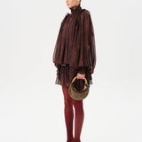 SERENA - Printed sheer long-sleeve blouse with open-back design