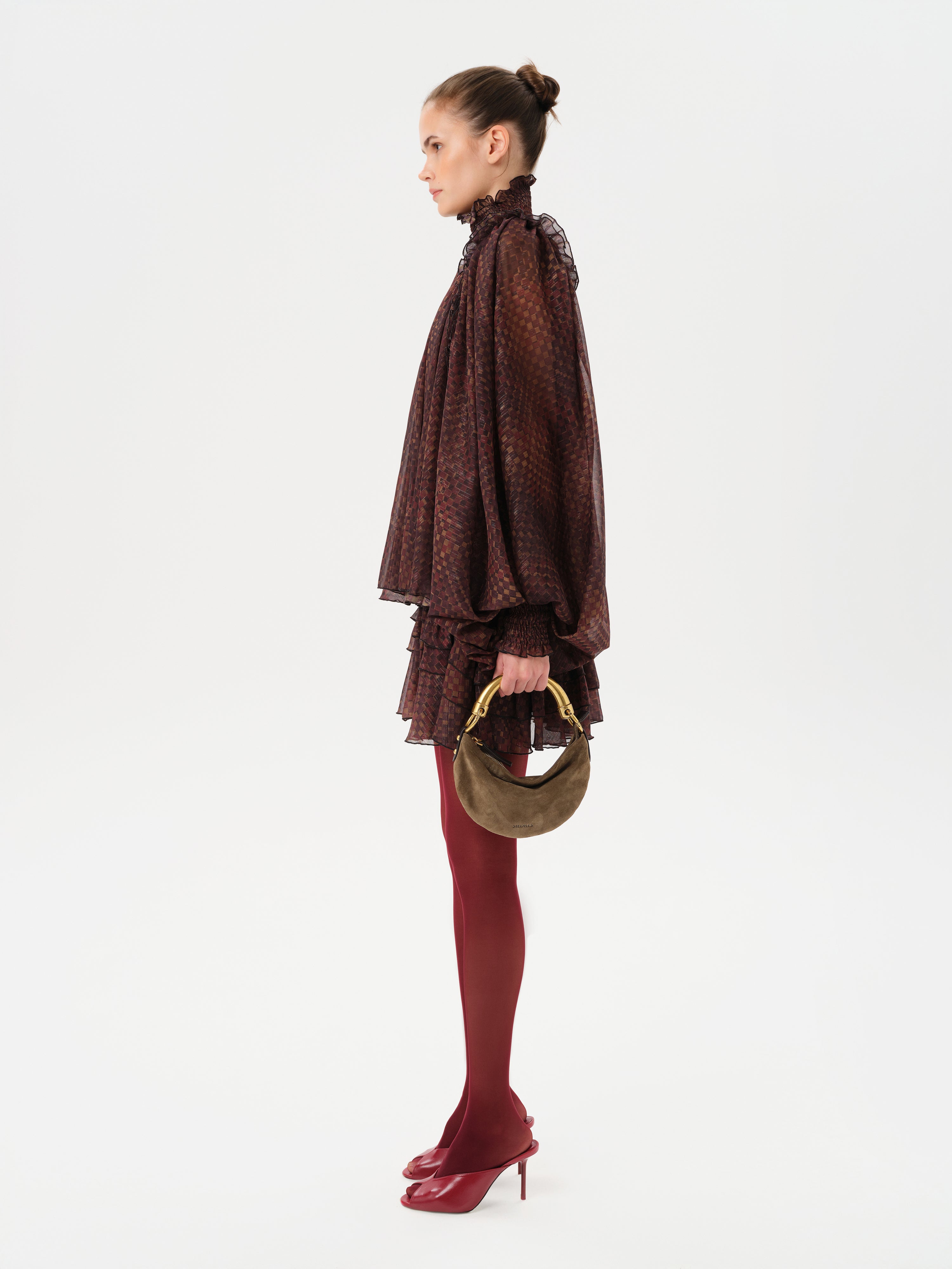 SERENA - Printed sheer long-sleeve blouse with open-back design