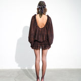SERENA - Printed sheer long-sleeve blouse with open-back design