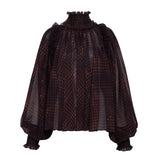 SERENA - Printed sheer long-sleeve blouse with open-back design