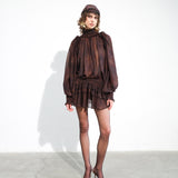 SERENA - Printed sheer long-sleeve blouse with open-back design