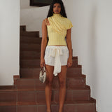 SHOL - Embroidered silk front tie mini shorts