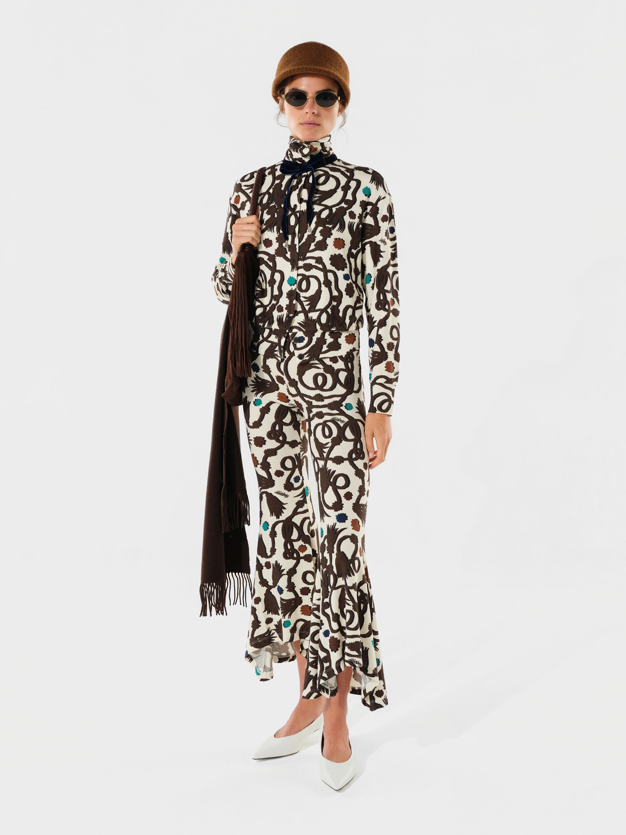 POLETTE - Printed knit cardigan with velvet tie detail