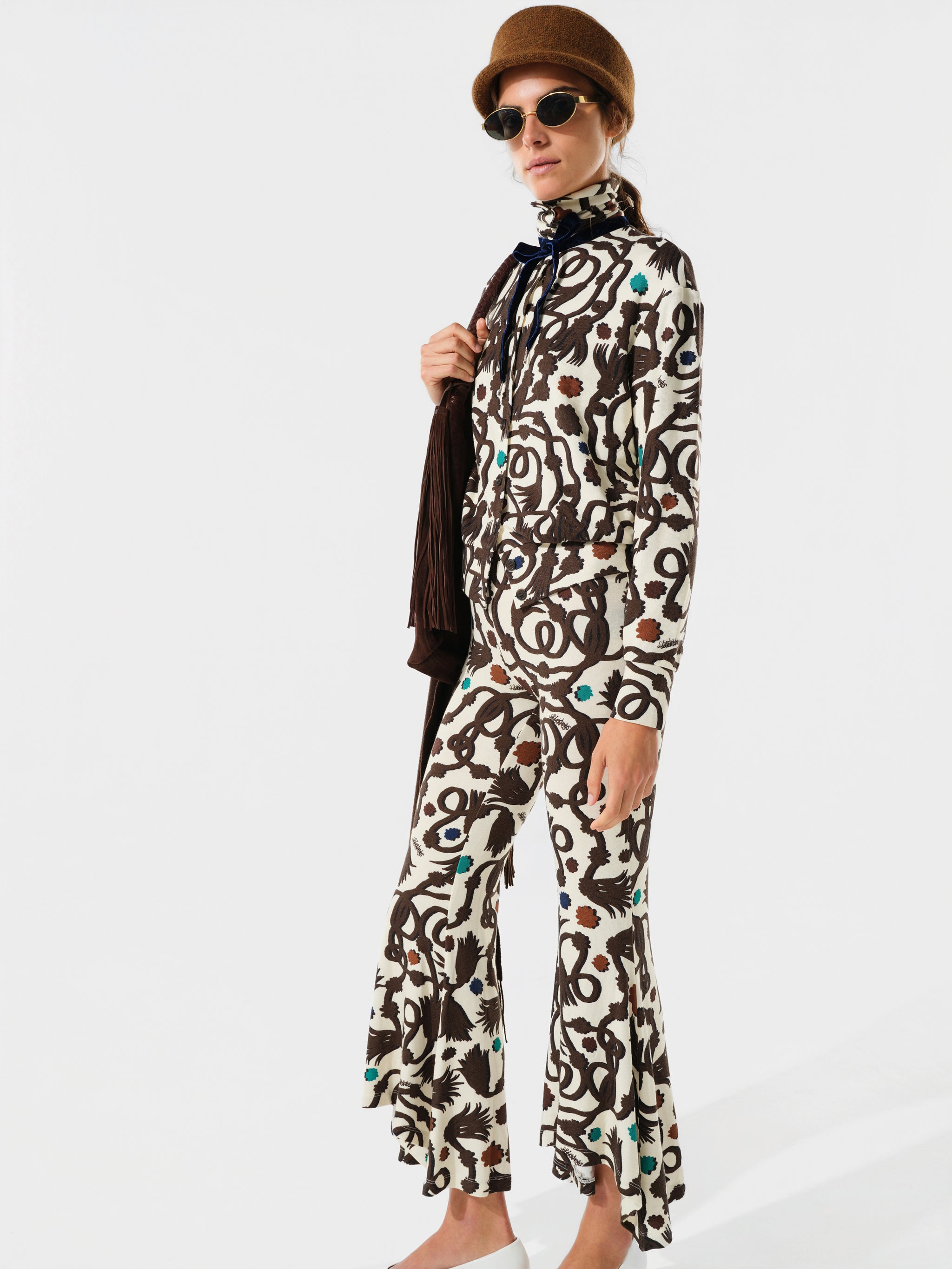 POLETTE - Printed knit cardigan with velvet tie detail