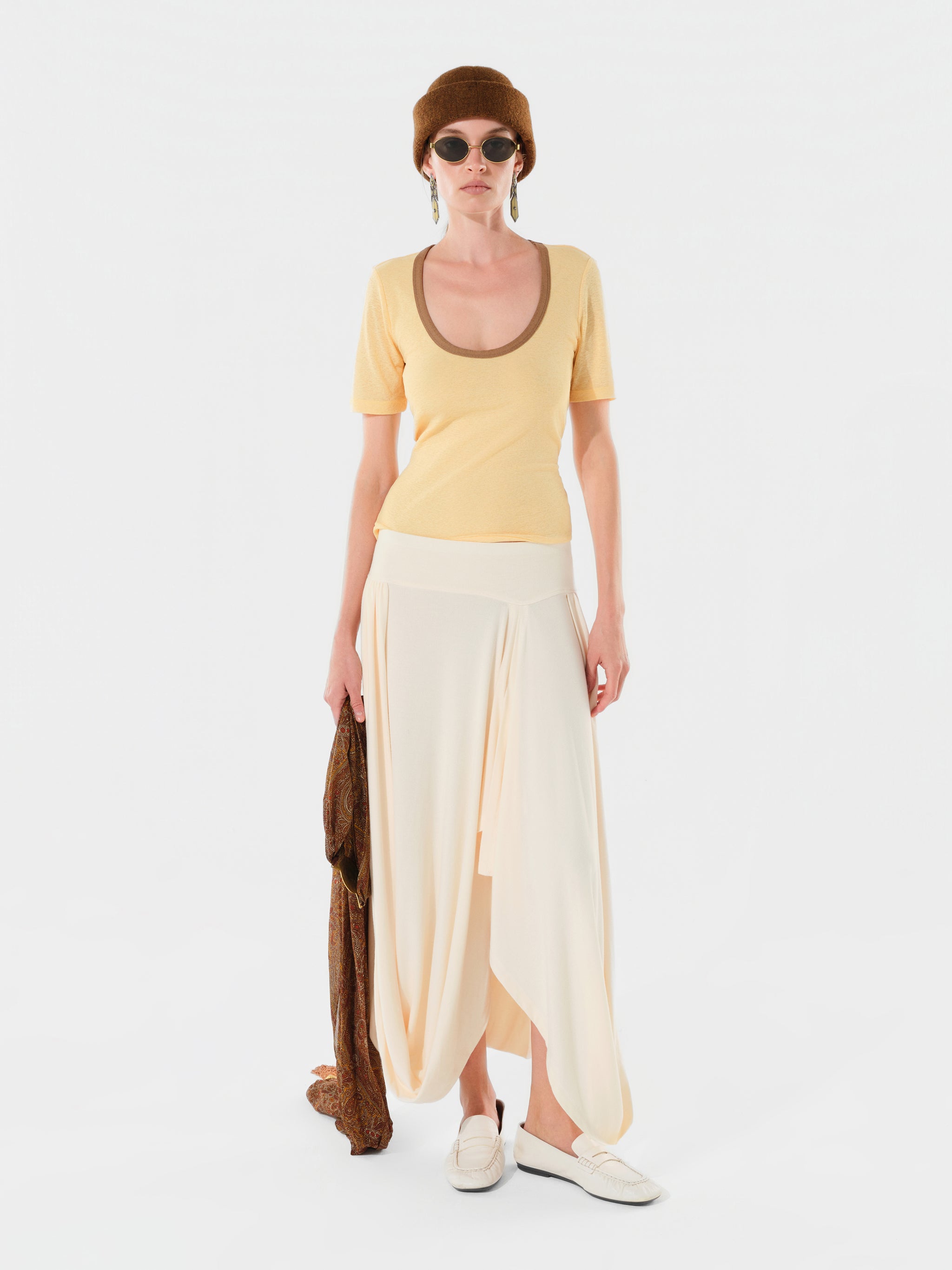 JULIET - Asymmetric draped knit midi skirt