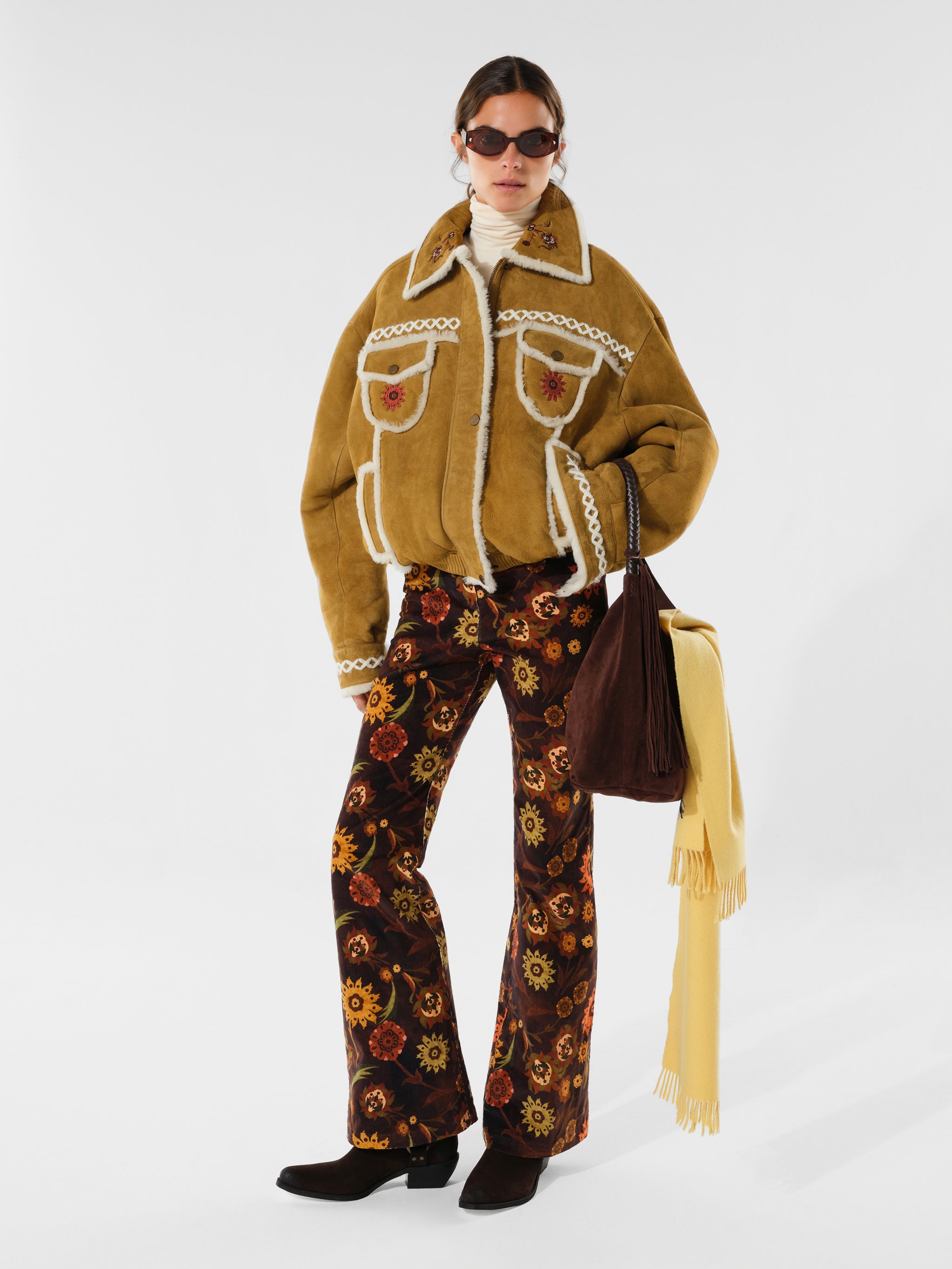 TWILLA - Shearling-trim embroidered suede jacket