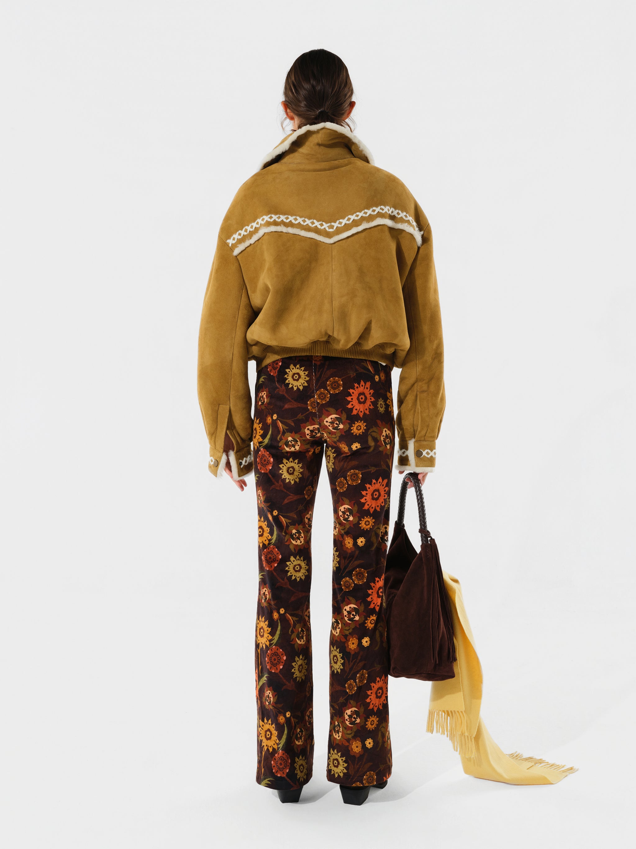 TWILLA - Shearling-trim embroidered suede jacket