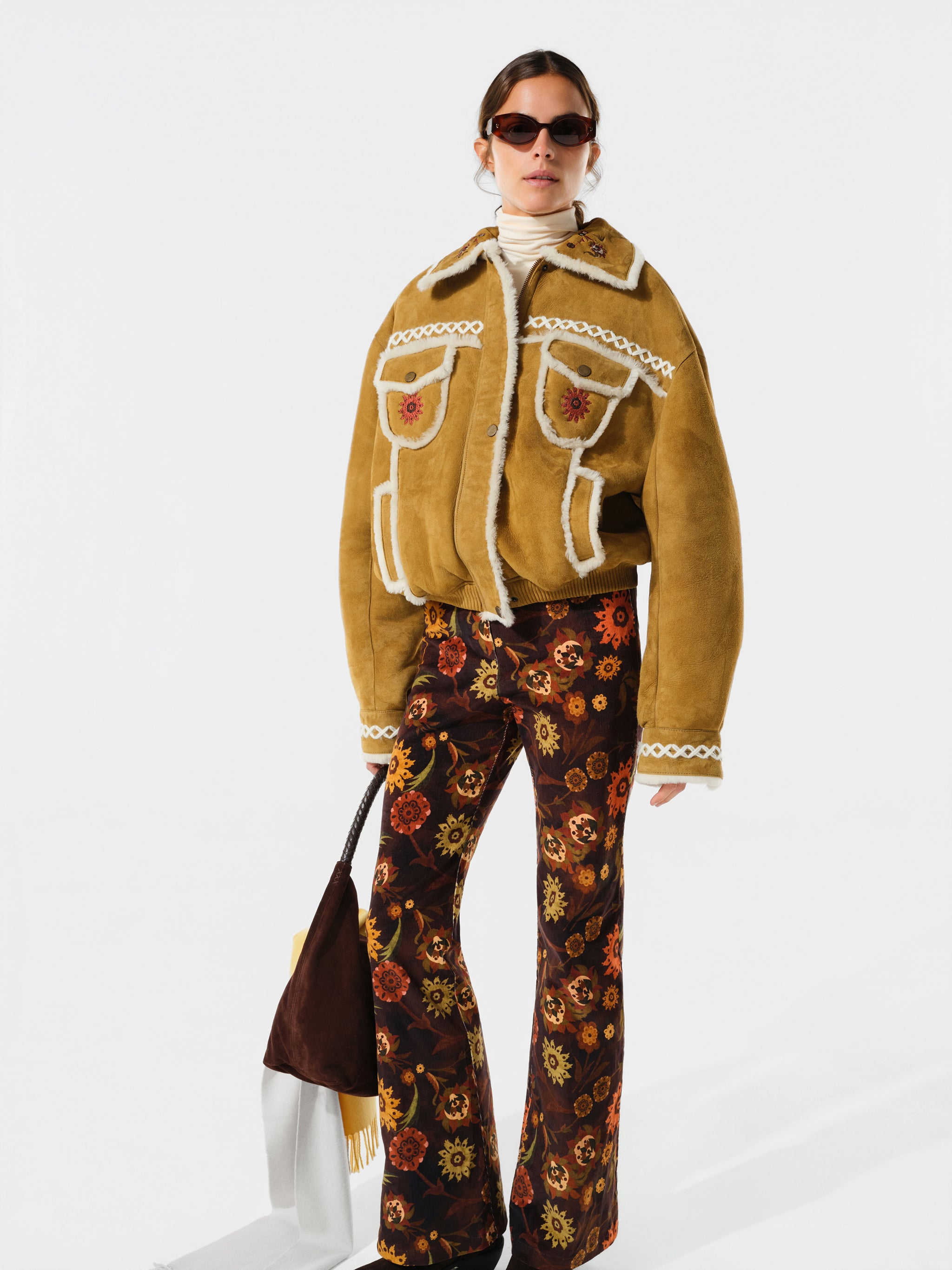 TWILLA - Shearling-trim embroidered suede jacket